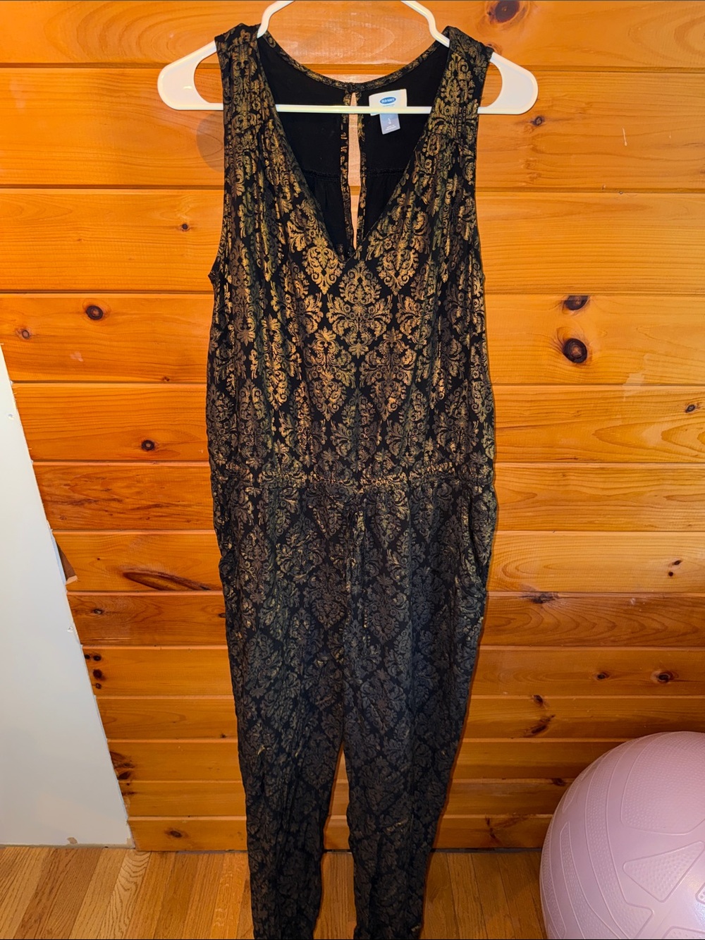 Old Navy Black and Gold Patterned Sleeveless Jumpsuit